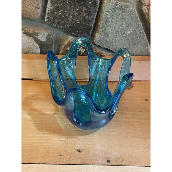 Beautiful Blue Glass Art Vase candle holder Decor. Murano Style? Home decor - Picture 3 of 8